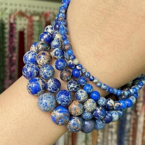 Natural Lapis Lazuli Blue Sea Sediment Jaspers Stone Beads For Jewelry Making Diy Bracelet Necklace Accessories 4 6 8 10 12mm