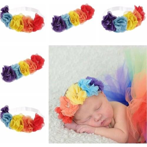 Boutique Handmade Rainbow Flower Headband Infant Elastic Hairband Colorful Headwear Cute Baby Girls Accessories Birthday Gifts