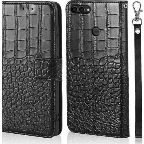 Phone Case for Huawei Y9 2018 Enjoy 8 Plus FLA-AL00 Case Wallet Crocodile Texture Leather Book Design Phone Coque With Strap