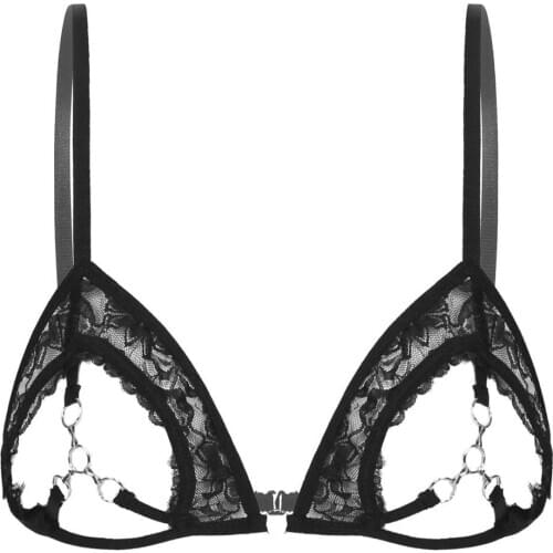 Black Lace Bra Women Lingerie Sexy Hot Erotic Openwork Bustier Lingerie Open Cup Push Up Bra Adjustable Spaghetti Shoulder Strap