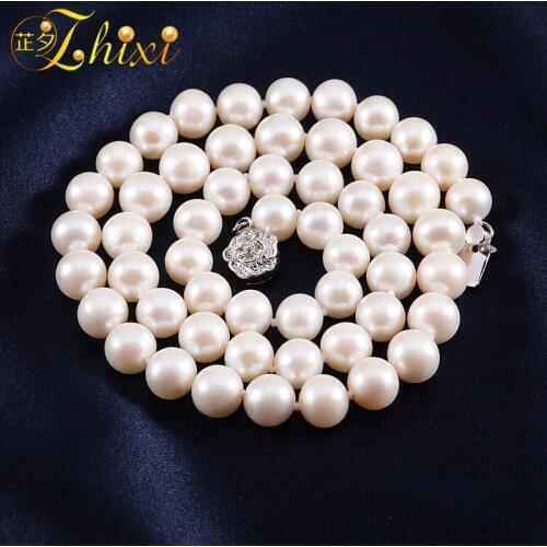 ZHIXI Freshwater Pearl Necklace Pearl jewelry Fine Natural Stone Chokers for Woman Trendy 8-9 Near Round Wendding Party XX001
