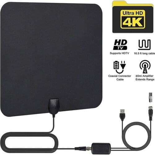 4K High Gain HD TV DTV Box Digital TV Antenna 50 Miles Booster Active Indoor Aerial HD Flat Design Antennas Amplifier