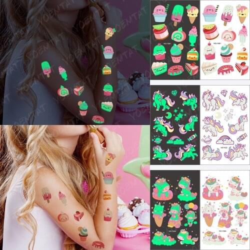 Temporary Tattoos For Boys Girls Children Small Face Colored Baby Luminous Stickers Cake Party Color Unicorn Glowing Tatoo Kids