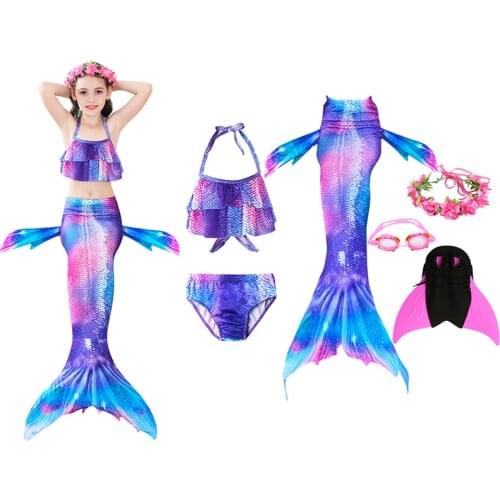 Girls Mermaid Tails Kids Swimsuit Costumes With Monofins Bikini Set Swimming Cosplay Little Mermaid tail for Children Swimwear