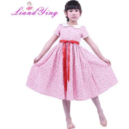 2018 Spring Autumn Girl Stripe Dress Floral Printed Children Dress Bow Short Sleeve Boutique Clothing For Kids