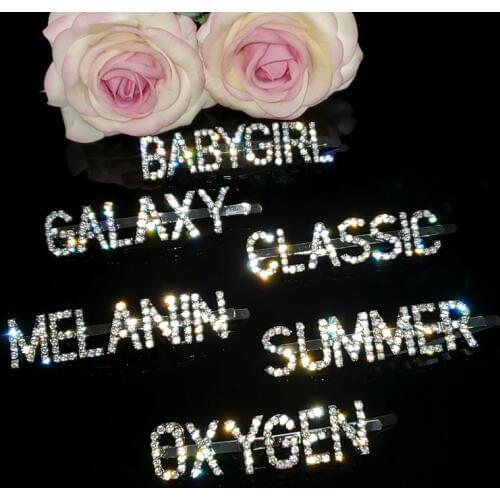 Hottest Rhinestone Word Hair Jewelry "BABYGIRL,GALAXY,CLASSIC,MELANIN,SUMMER,OXYGEN" Word Hair Clips Letters Hair Pins WHOLESALE