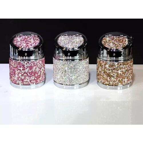Crystal Rhinestones Car Ashtray Portable Cup Holder Metal Led Diamond Auto Ashtrays High Class Gifts