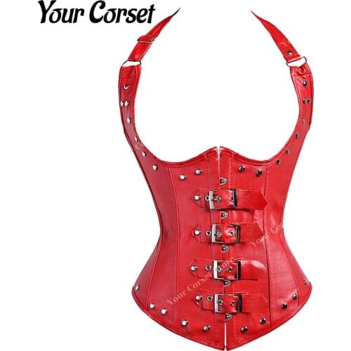 Faux Leather Corset Top with Straps Steampunk Waist Corset for Women Gothic Corset Belt Rivets Waist Cincher Shaper Corset