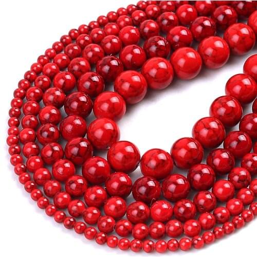 Natural Red Howlite Turquoises Gem Stone Beads Round Loose Beads For Jewelry DIY Making Charms Bracelet 15''4/6/8/10/12mm