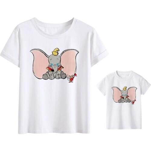 Summer New Children T-shirt Dumbo Elephant Boys/girl T-shirt Kids Short Sleeve Family Look Outfits Casual Adult Unisex Tops