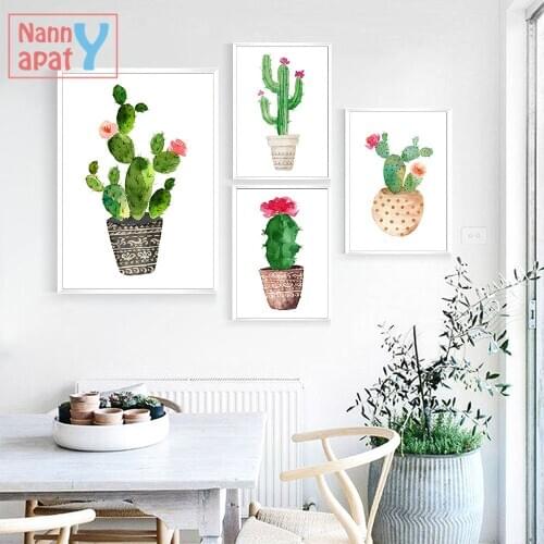 Minimalist Watercolor Plants Cactus Flower Poster Prints Decoration Art Canvas Painting Wall Picture For Living Room Home Decor