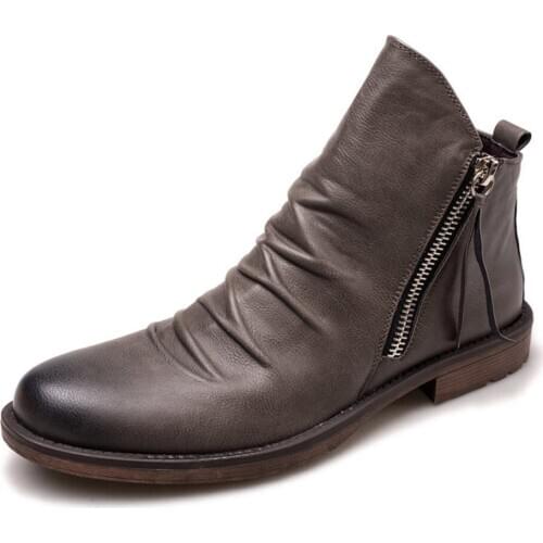 Hot9 Double Zipper Non-slip Bottom Mens Single Boots Plus Size Mens Motorcycle Boots Chelsea Boots Men Leather Dress Shoes