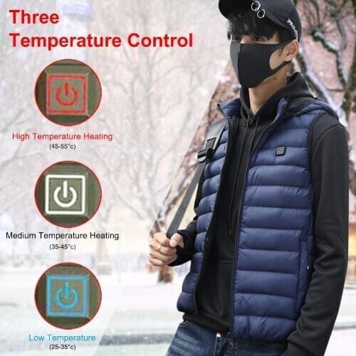 Mens Electric Heated Vest Rechargeable 3 Adjustable Temperature Lightweight Waistcoat Back Heating Winter Warm Coat Clothes
