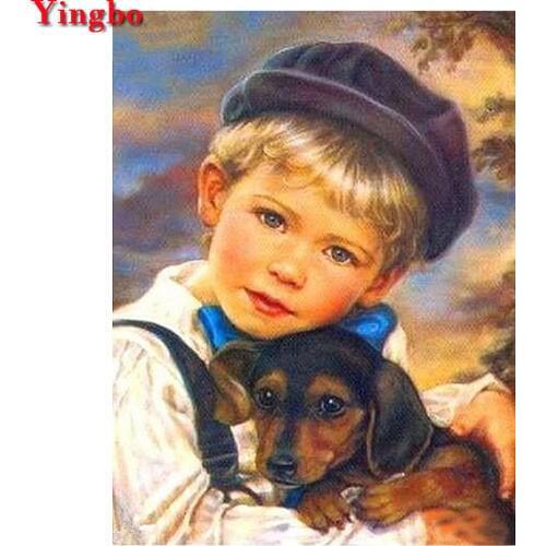 DIY Diamond Embroidery Little boy and pet dog Mosaic Picture Diamond Painting Rhinestone Picture Pasted Cross Stitch Kits