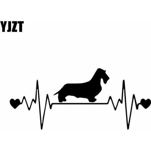YJZT 17.2X7.5CM Wirehaired Dachshund Lifeline Car Sticker Dachshund Heartbeat Dog Vinyl Decal Black/Silver C24-1318