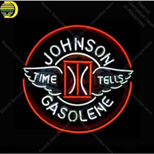 Neon Sign for Johnson Gasoline neon bulb Sign Time tells Neon lights Sign glass Tube Iconic Light Store display print LOGO board