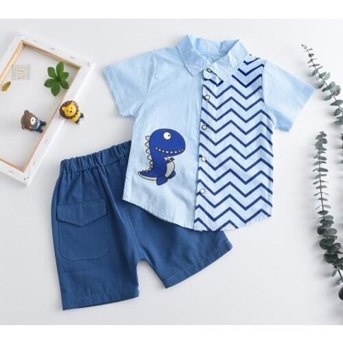 New Baby Boys Printed Clothes Set Summer Short Sleeve Shirt Top Pant 2Pcs Gentelman Kids Outfit Chill Sets 2 Piece Sets for Kids