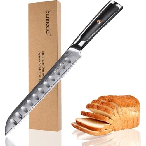 SUNNECKO Damascus 8 inch Bread Knife Japanese VG10 Steel Sharp Blade Kitchen Knives G10 Handle High Quality Cake Cutter Knives