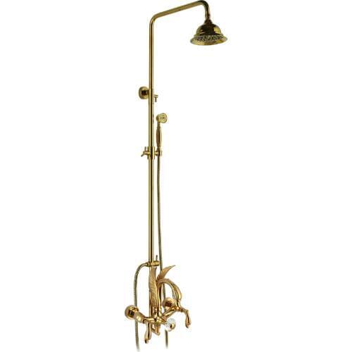 Free standing Ti-Gold wall mounted swan Bath Tub shower Filler Faucet with Handshower