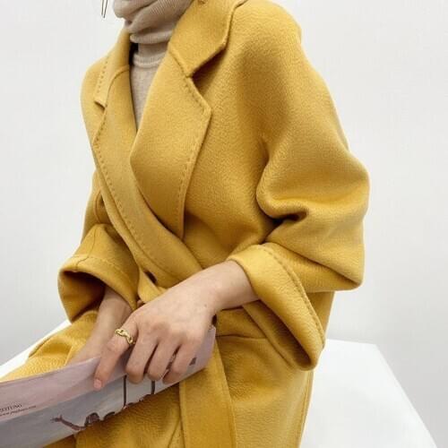 100% Wool Coat 2021New Spring Womens Solid Color Double Sided Cashmere Woolen Coat Winter Thick Long Outwear High Quality W2290