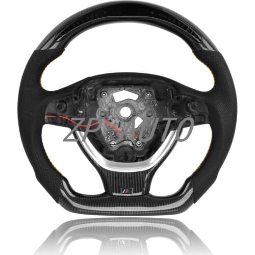 For BMW Perforated Leather F10 F18 Steering Wheel with LED Carbon fibe Trim frame Yellow Blue Green Red Purple Dark Blue Line