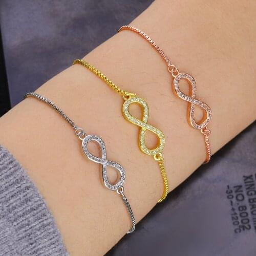 JUWANG Rhinestone Bracelets Adjustable Infinity Charm Bracelets For Woman Rose Gold Fashion Jewelry Gifts