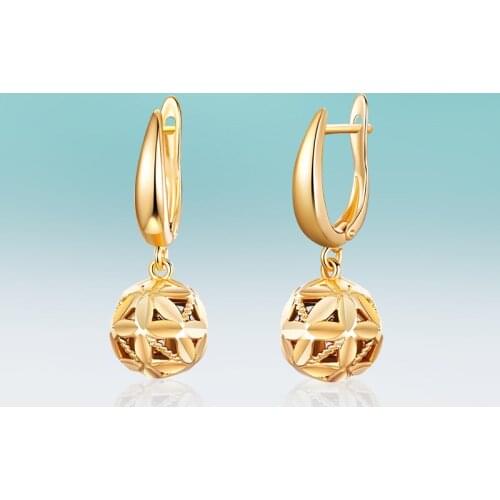 New Classic Style Dangle Gold Color Plated Round Hanging Hollow Ball Shape Drop Earrings for Women Jewelry Creative Gift Brincos
