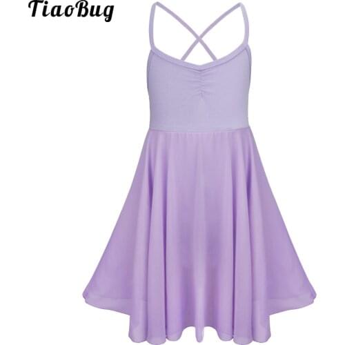TiaoBug Kids Girls Chiffon Ballet Dancer Dress V Collar Sleeveless Gymnastic Leotard