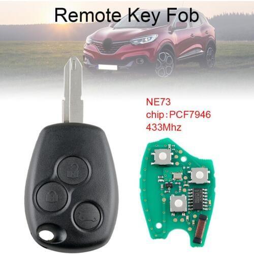 433Mhz 3 Buttons Keyless Entry Remote Car Key Fob with PCF7946 Chip and NE73 Blade Fit for Renault New
