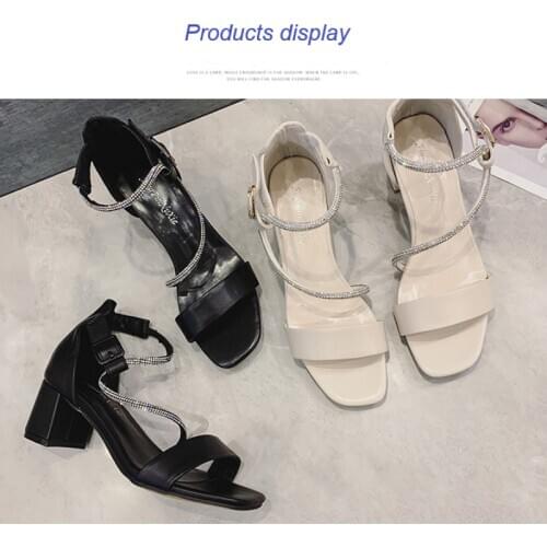 Sexy S-shaped button belt high heels shoes new temperament French shallow open toe leather womens sandals
