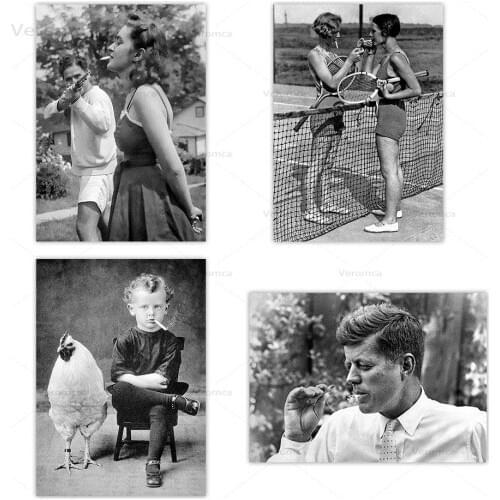 Vintage Poster Photo Print Tennis Women Smoking Cigarettes Chicken Rooster Boy Smoking Poster John F Kennedy Cigar Weird Antique