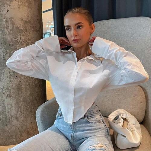 2021 Autumn Winter Women Sexy Casual Solid White Long Sleeve Short Blouse Shirt Female