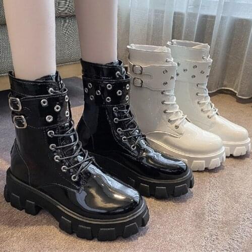 Trendy Boots Women Autumn New 2021 Women Ankle Boots Platform Chunky Heels Street Cool Buckle Fashion Ladies Shoes