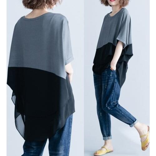 Irregular Chiffon Patchwork Women T-shirts 2021 Summer New Oversized Loose Female Pulls Tops Tees Top Quality