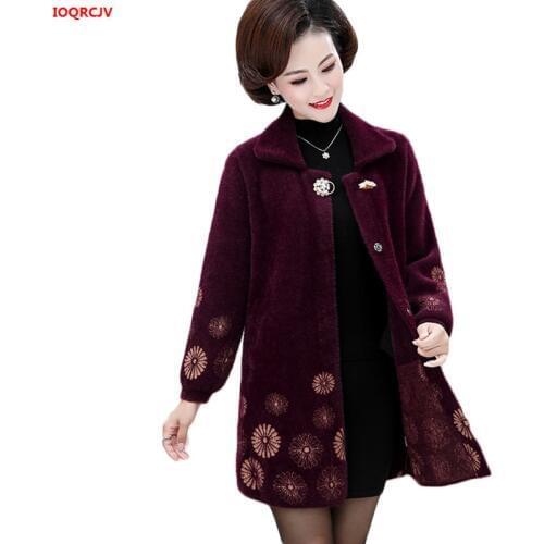Autumn Winter Middle-aged Women Cashmere Sweater Jacket 2019 Large Size Women Imitation Water Velvet Coat 5XL High Quality W1419