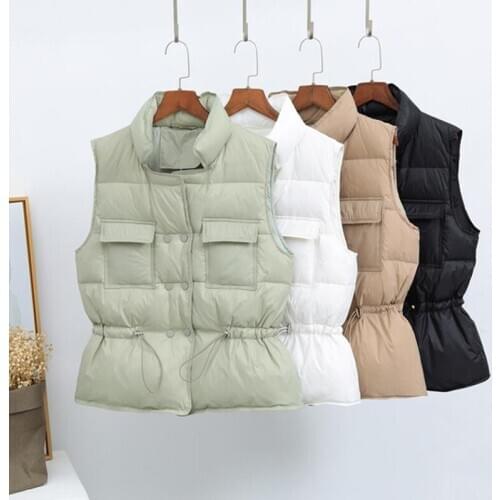 2020 Women Autumn Down Vest Coat Stand Collar 90% White duck down Short Vest Warm Women Sleeveless Tops Waistcoat
