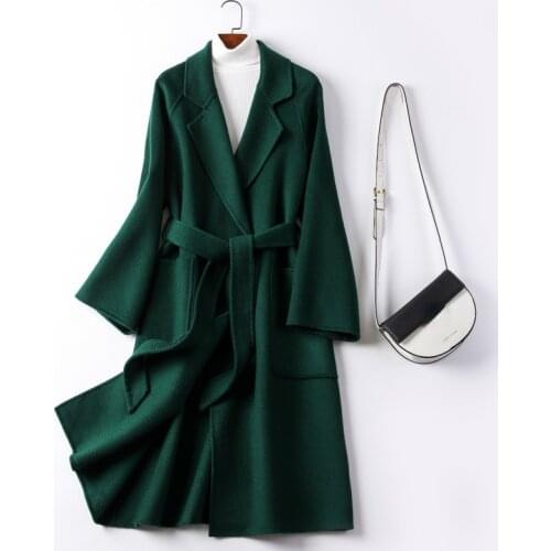 2021 Autumn Double-faced Woolen Coat Womens Wool Coats Long Female Jackets with Belt Korean Clothing Manteau Femme Hiver Gmm116