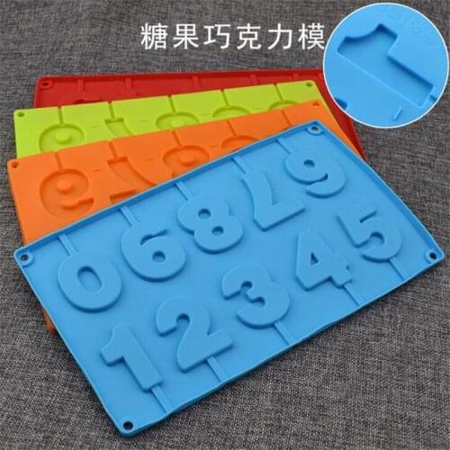 0-9 Numbers Shape Lolli Silicone Mold 3D Hand Made Sucker Sticks Chocolate Lolli Mold With Sticks Party Decoration