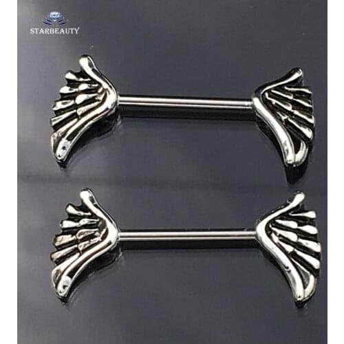 1pair 1.1*12mm Luck Angle Wing Nipple Piercing Jewelry Black 316L Surgical Steel Barbell Piercing Nipple Ring Bar Body Jewelry