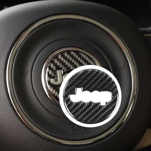 NHAUTP 1Pcs Carbon Fiber Car Steering Wheel Center Decoration Sticker For Jeep Renegade 2016-2020
