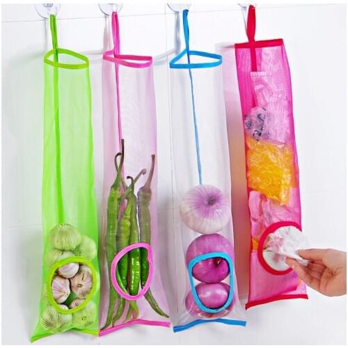 1Pc Fruits Vegetables Hanging Hollow Breathable Mesh Bag Kitchen Color Garbage Bag Storage Bag Finishing Sub-package