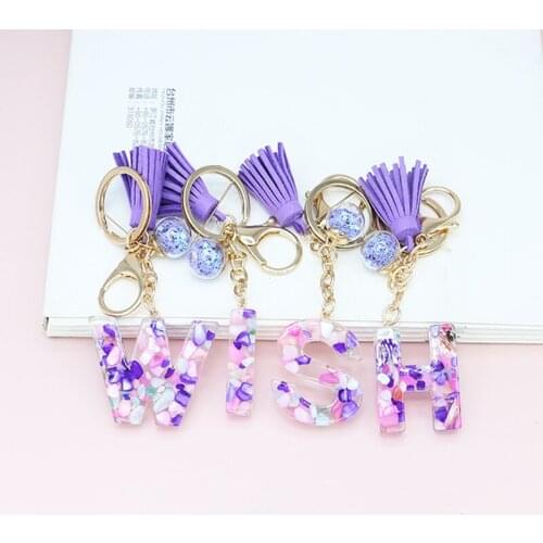 1PC Fashion Bag Pendant Tassel Sequin Keychain Handmde Gift A-Z Alphabet Key Ring Holder Key Accessories