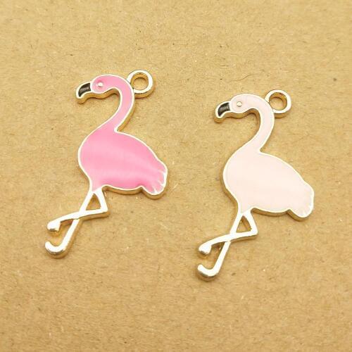 10pcs 17x28mm enamel flamingo charm for jewelry making and crafting earring charm bracelet charm fashion animal pendant