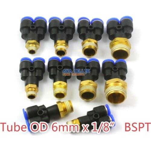 10 Pieces Tube OD 6mm x 1/8" BSPT Male Y Pneumatic Connector Push In To Connect Fitting One Touch Quick Release Air Fitting