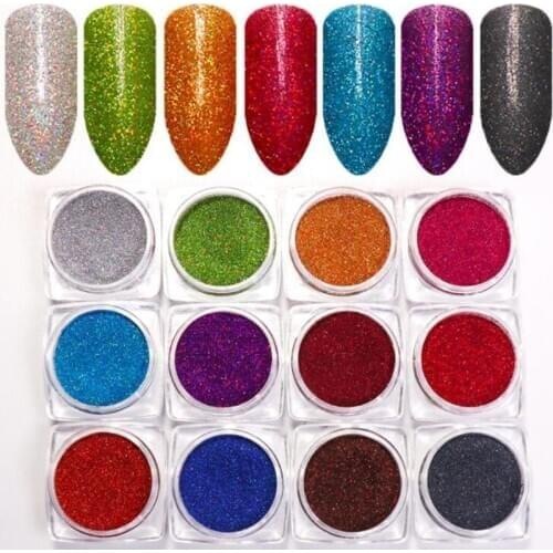 12 Boxes 256/1 12 Color Nail Powder,Glitters Nail holographic powder nail Pigment,Natural Dry Nail Glitter Powder shiny Powder