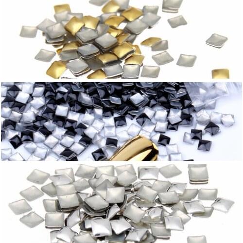 3mm 1800pcs Black/Silver/Gold Square Flatback Iron On Metal Nail Art Metallic Studs Stickers Alloy Nails Tools DIY Decorations
