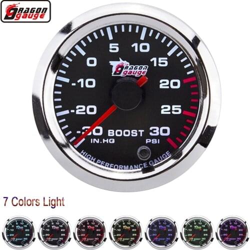2" 52mm Stepper Motor 7 Colors LED Backlight Auto Car Boost Gauge Turbin Clock Vacuum -30 In.HG Meter Instrument Free Shipping