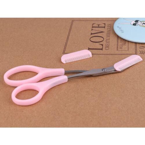 2pcs/set Pink Eyebrow Trimmer Comb Shear Scissor/Eye Brow Grooming Makeup Cosmetic Beauty Tools Set Kit With A Free Eyebrow Comb