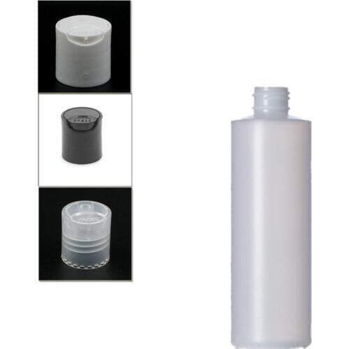 250ml empty plastic soft bottle , natural-colored HDPE cylinder round with black/white/transparent Disc Top caps