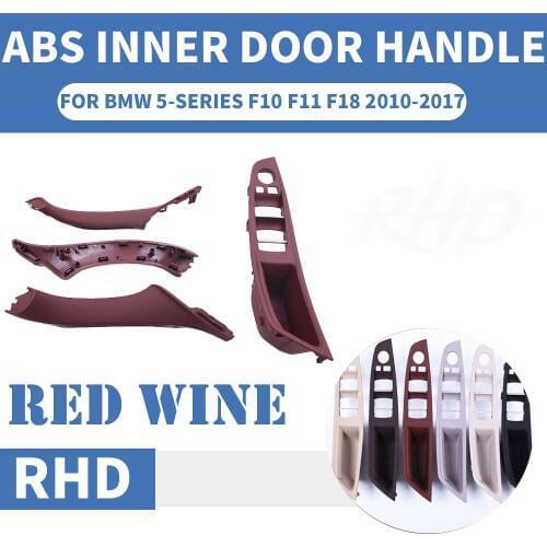 4PCS Right Hand Drive RHD For BMW 5 series F10 F11 520 525 Red Wine Car Interior Door Handle Inner Panel Pull Trim Cover Armrest